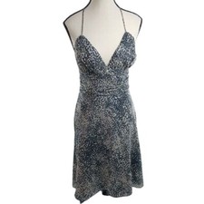 Express Womens Silk Dress Gray Leopard Print Halter V Neck Size 4