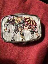 Love This Two Compartment Pill/meds Square Colorful Elephant Container