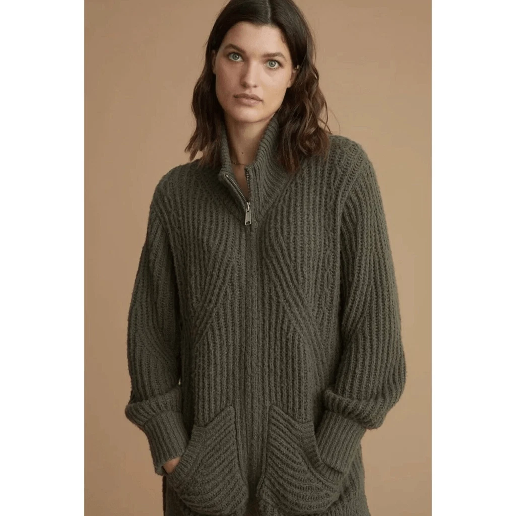 Anthropologie Pilcro Longline Zip Cardigan Sweater in Green Size M