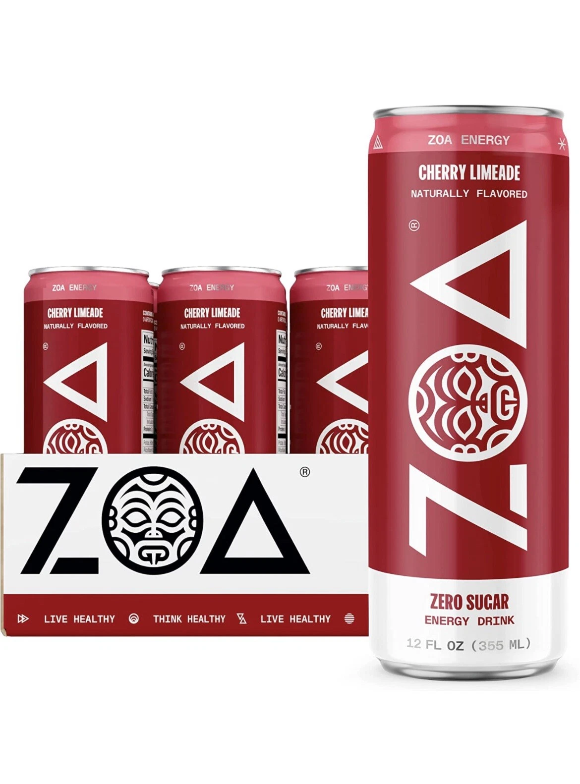 ZOA Energy Drink, Cherry Limeade, Zero Sugar, 12 Fl Oz Pack of 12