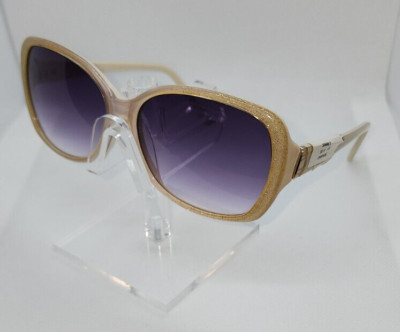 LULI FAMA EYE CANDY CHAMPAGNE SPARKLE SUNGLASSES 58-14-135 W/ ALL ACCESSORIES