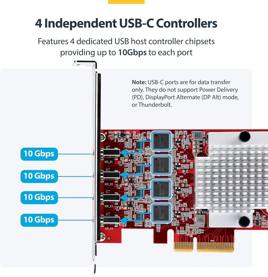 New - StarTech.com 4-Port USB-C 10Gbps PCIe Card, 4X Independent USB 3.2 - Image 4 of 4