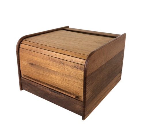 Vintage Teak-Tech Brand USA Wooden Roll Top Organizer Desk Storage - Picture 12 of 12