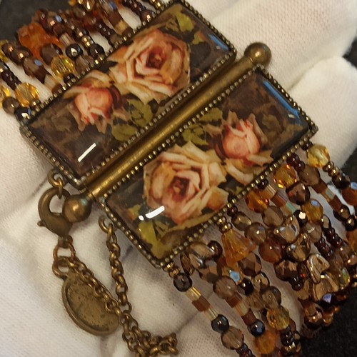 Michal Negrin Wide Bracelet Cabochon Roses Statement Beaded Multi Chain Gift Box - Picture 3 of 15