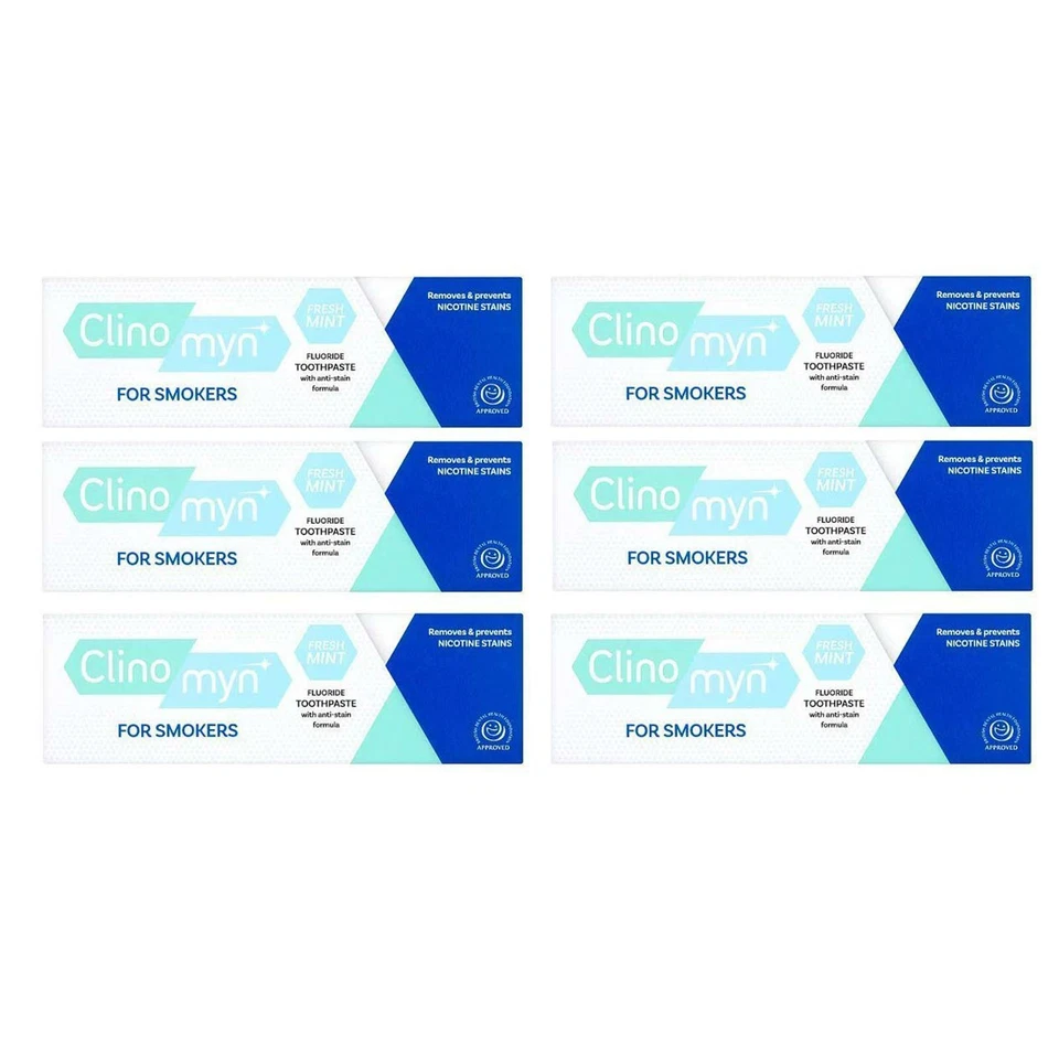 6 x Clinomyn Toothpaste Smokers Fresh Mint 75ml Whitening Removes Stains Breath