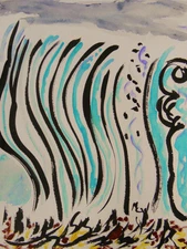 Original ABSTRACT Sea Landscape  Naive FOLK Outsider RAW  Mary Carol art MCW 