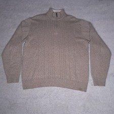 Oscar De La Renta 1/4 Zip Pullover Sweater Mens XL Brown Knit Sherpa Collar