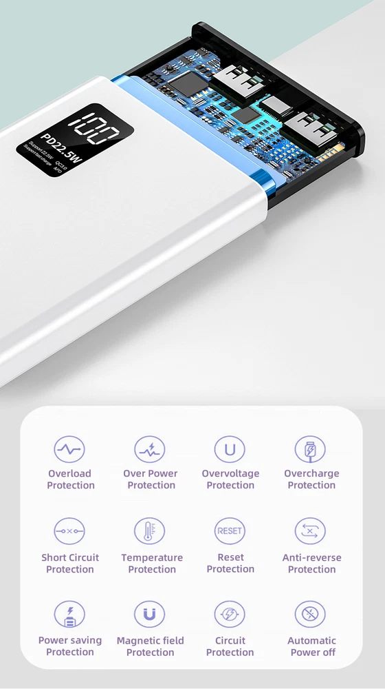 Power Bank 20000mAh 20W Charging Portable External Battery Backup For Cell Phone