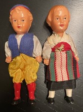 2 Vintage German Dolls Molded Hair Hard Plastic Germany Celluloid Boy and Girl