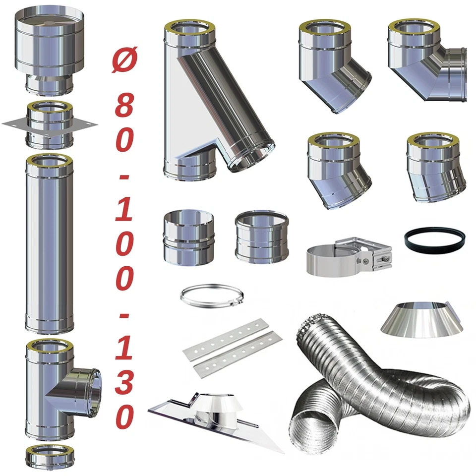 Canna Fumaria Coibentata Stufa a Pellet Kit Tubo Acciaio Inox Doppia Parete Cami