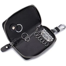 Car Key Case Genuine Leather Wallet Holder Keychain Bag Pouch Card Slot Zipper
