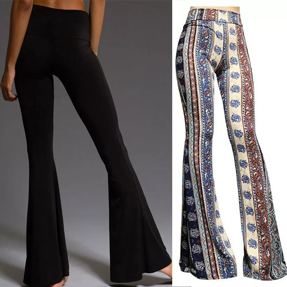 Women's Basic Flare Leg Stretch Pants Long High Waist Bell Bottom Yoga  Casual