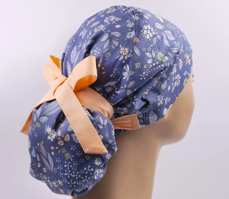 Scrub hats, nurse scrub cap, womens surgical hat, floral ponytail scrub cap - Image 2 of 3