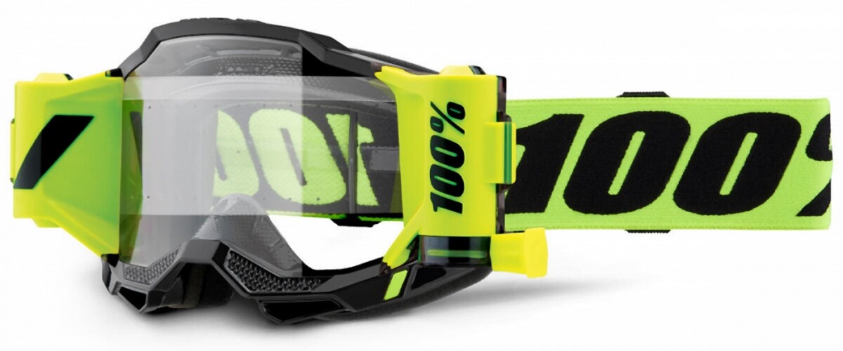Lunettes 100% Accuri 2 Forecast roll-off jaune néon et noir avec lentille claire pour motocross