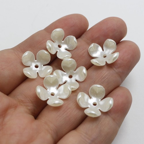 100 Ivory Acrylic Pearl 4-Petals Flower Bead Caps 0.63" Center Hole Sewing Craft - Picture 4 of 9