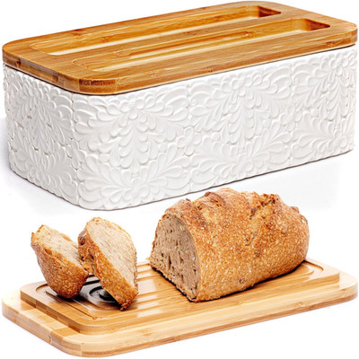 Engraved Ceramic Bread Box for Kitchen Countertop - Multipurpose Bread Storage C