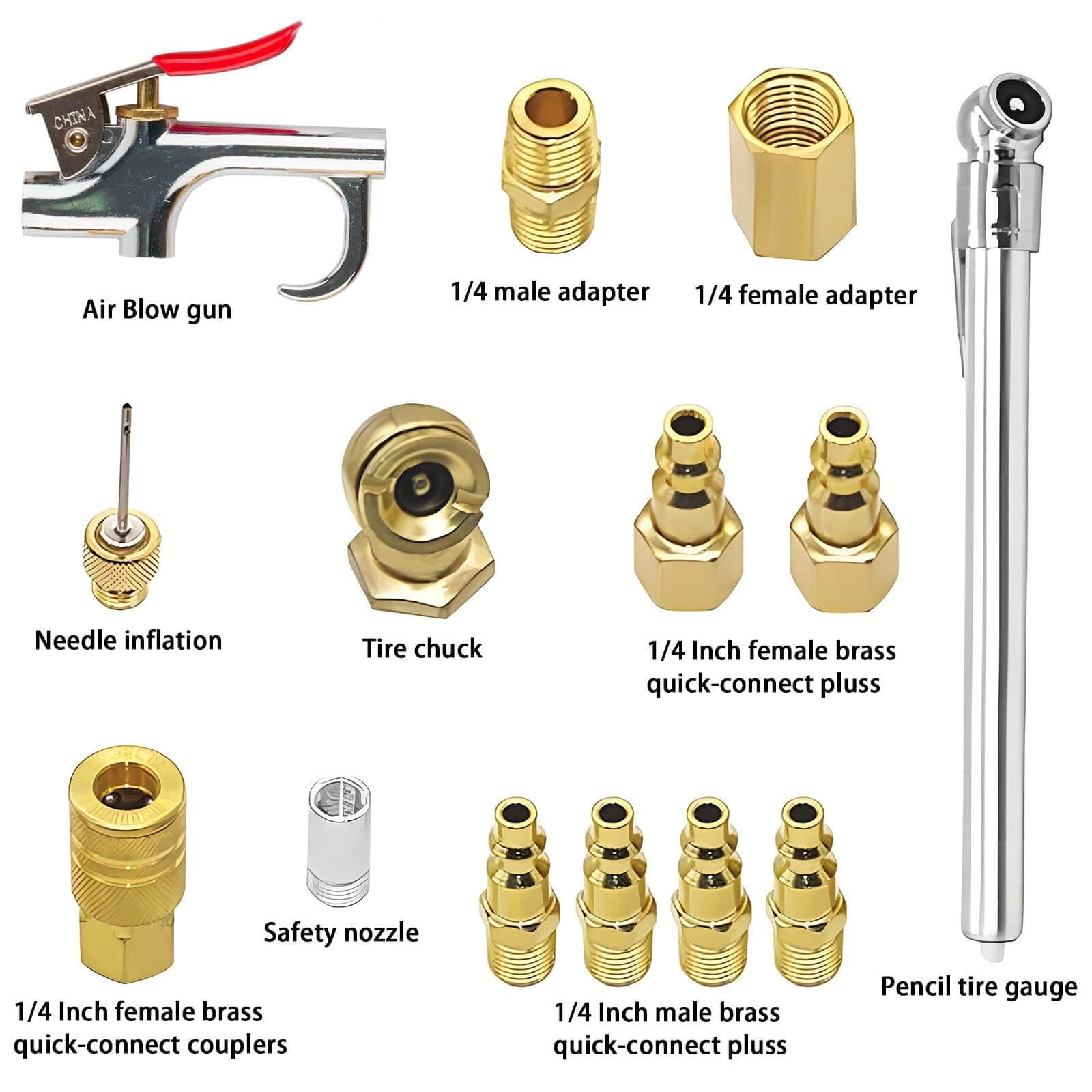 QiLeeCar Air Blow Gun Accessory Kit, 14 Piece Air Compressor Tools Kit, with ...