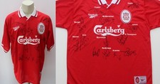 1997-98 Liverpool Home Shirt Squad Signed inc Fowler, McManaman & Owen COA & Map