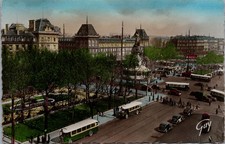 Hand-Tinted Paris Postcard Place de la République with Buses & Statue Guy