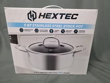 Hextec 5 Quart Stainless Steel Stock Pot w/ Tempered Glass Lid New In Box