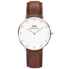 LADIES CLASSIC ST MAWES  DANIEL WELLINGTON WATCH OFF WHITE DIAL LEATHER STRAP