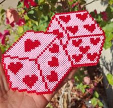 Handmade Beaded Dice Heart Design Pink Red Necklace
