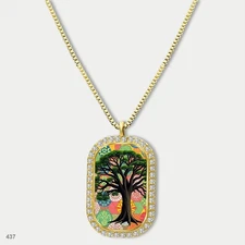 Amazing Colorful Tree of Life Pendant Necklace Chain Photo Dog Tag Chain Gift De