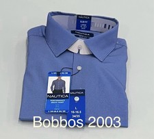 Nautica Men's Performance Slim Fit Dress Shirt, Navy, L 16-16.5, 34/35 