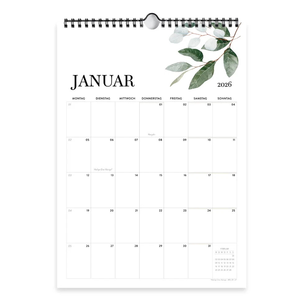 HEAVEN+PAPER GMBH heaven+paper® A4 Wandkalender 2026 Felder Hochformat