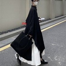 Japanese Women Long Sleeve Split Shirt Dress Casual Retro Loose Dress 