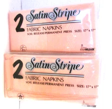 Satin Stripe Fabric Napkins Peach 17" x 17" 100% Polyester Made In USA Set Of 4