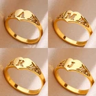 Initial Alphabet Ring Stainless Steel Gold Plated Smooth Finish Letter Jewelry