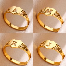 Initial Alphabet Ring Stainless Steel Gold Plated Smooth Finish Letter Jewelry