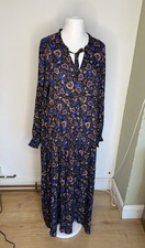 FOIL Boho Paisley Floral Tiered Maxi Dress - Blue & Coral - Size UK 16