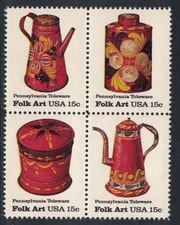 Scott 1775-78- Folk Art: Pennsylvania Toleware- Block of 4- 15c MNH 1979- unused