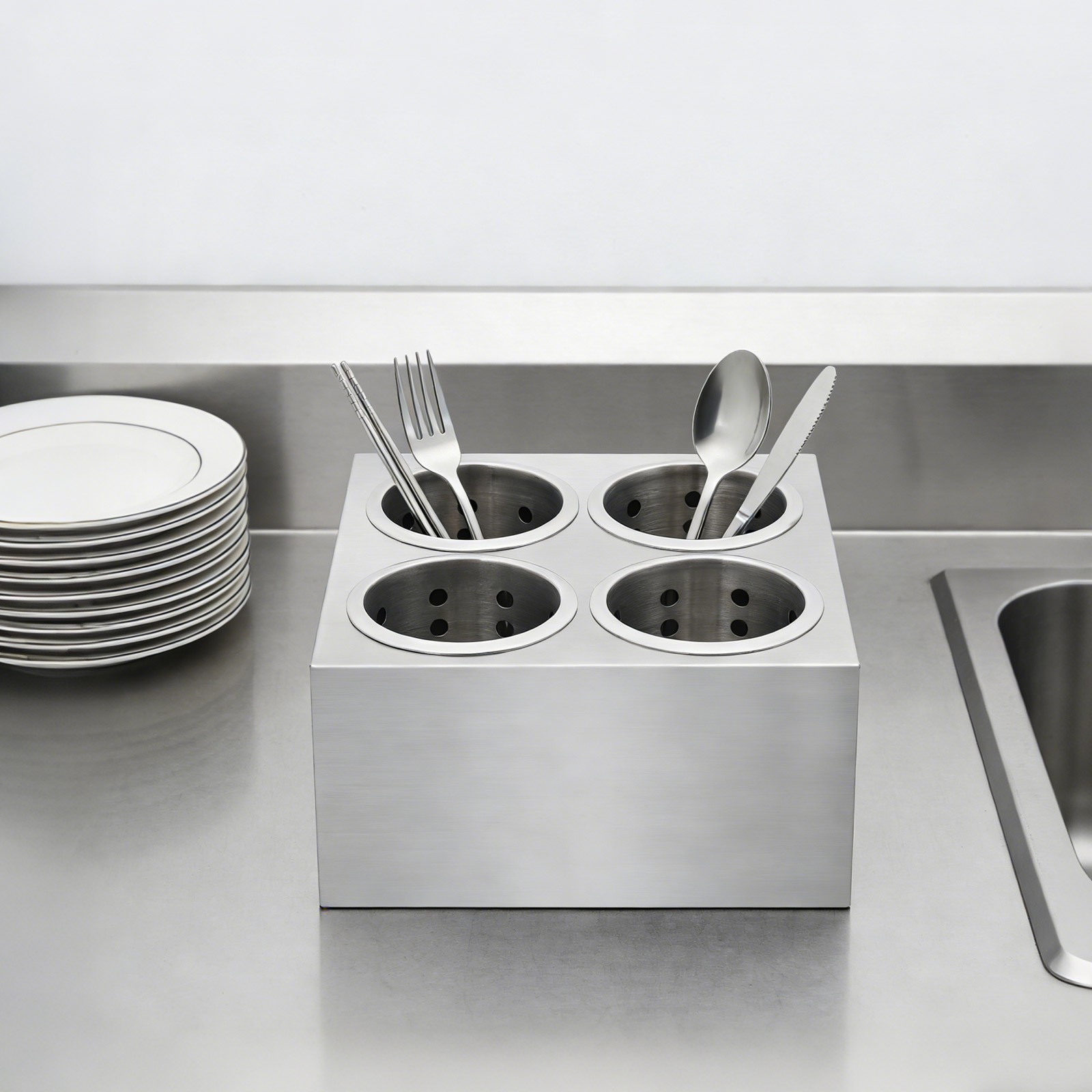 Gastro 4*Edelstahl Besteckhalter Besteckbehälter Besteckkasten Utensilienhalter