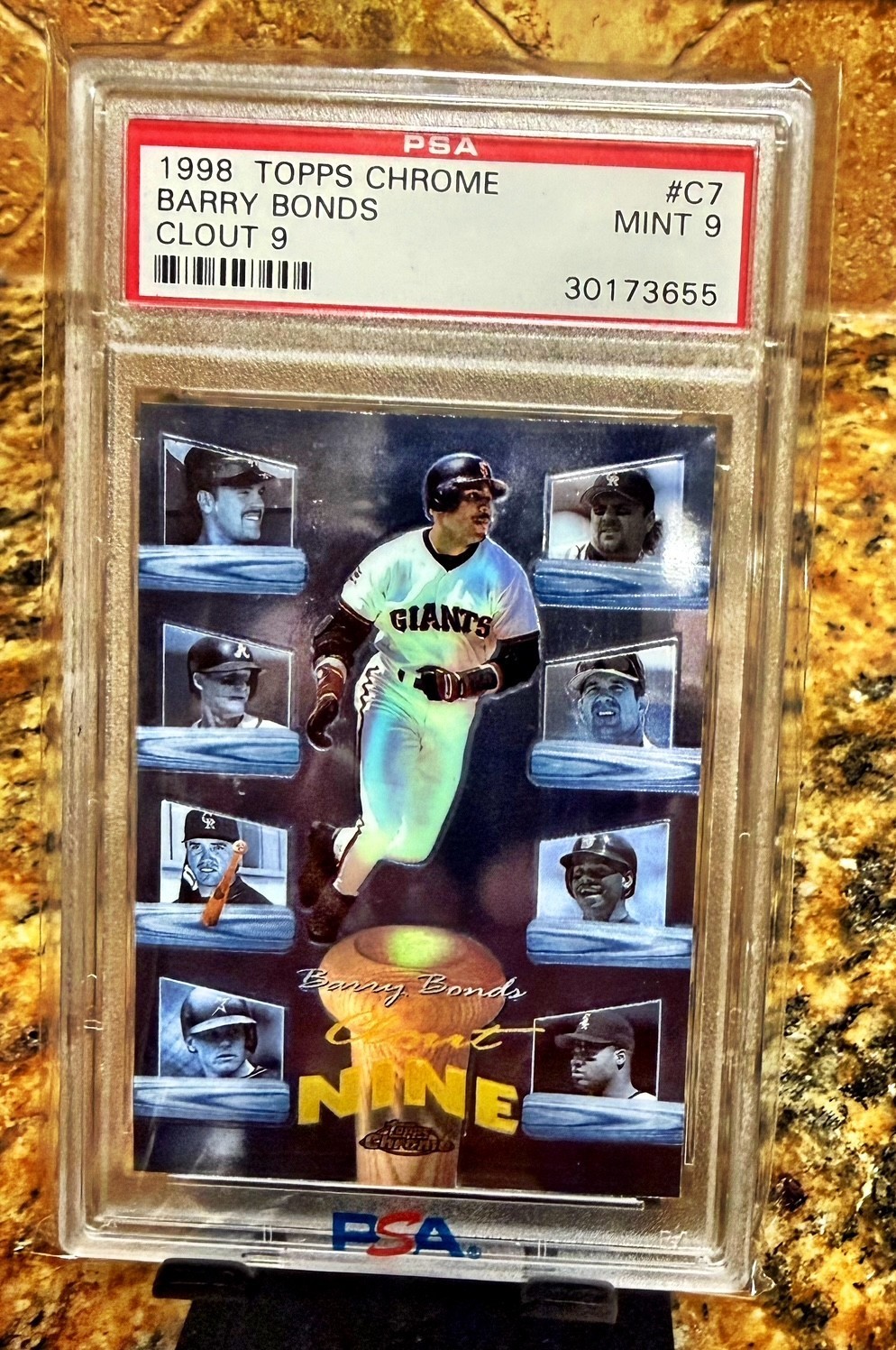 1998 TOPPS CHROME #C7 BARRY BONDS - CLOUT 9    PSA 9 MINT BEAUTY !!