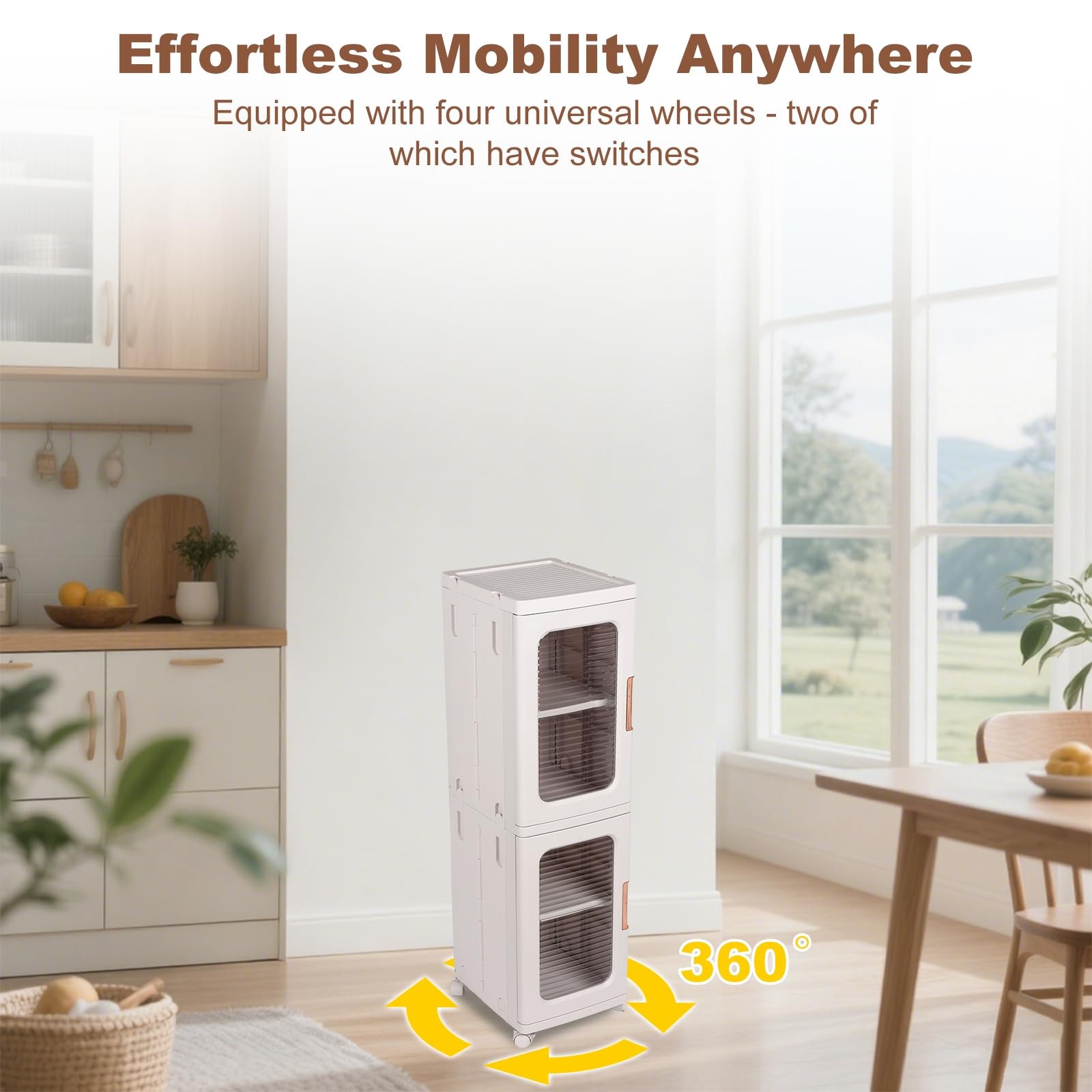 2-Tier Narrow Storage Cabinet with Transparent Doors and Adjustable Shelves, ...
