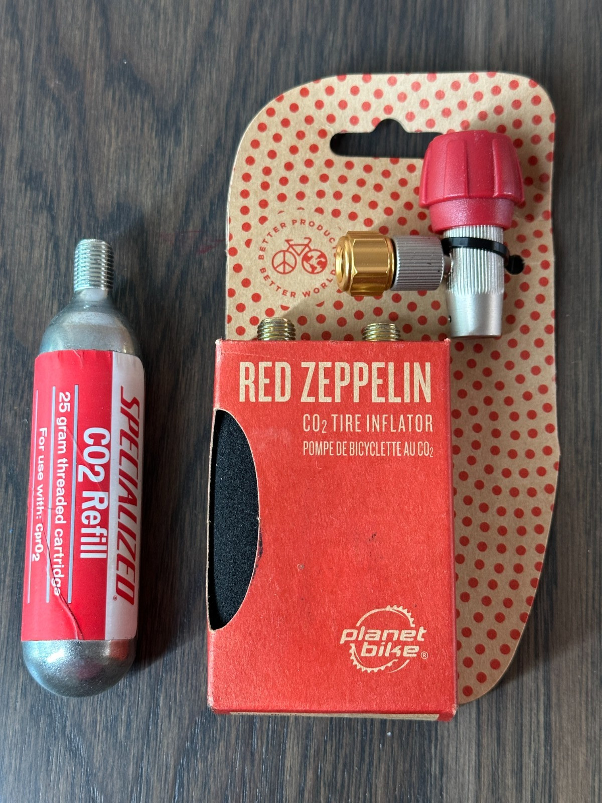 Planet Bike Red Zeppelin CO2 Tire Inflator Kit + extra Specialized 25 gr. Refill