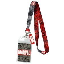 Marvel Lanyard ID Badge Holder, 2" Rubber Charm Pendant with Raised Script and