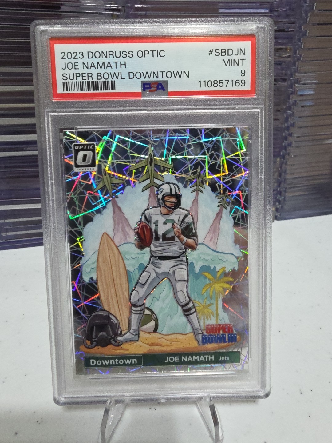 JOE NAMATH DOWNTOWN! 2023 DONRUSS OPTIC SUPERBOWL DOWNTOWN! PSA 9!