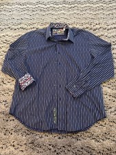 Robert Graham Men's Long Sleeve Button Down Blue Striped Flip Cuff Shirt Size XL