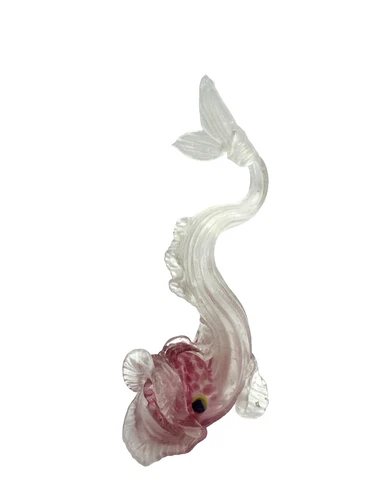 Murano Blown Glass Fish Figurine 6" Vintage Pink Frosted Venetian Glass