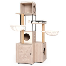 63 Multi-Functional Cat Tree With Litter Box - Includes Removable Washable Cushi