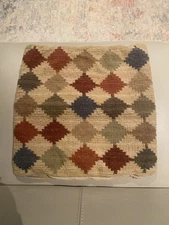 VTG Pottery Barn Kilim Wool/Cotton Multicolor Aztec 18” Square Pillow Cover