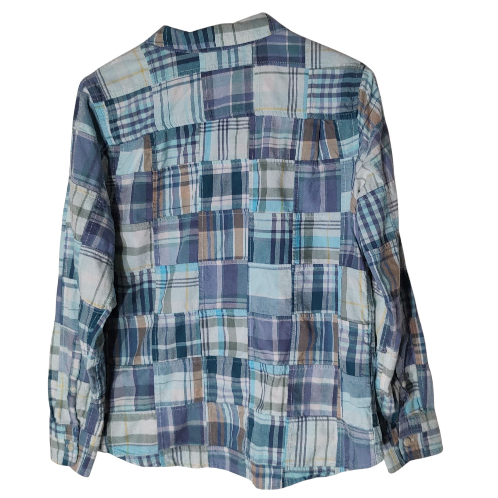 LL Bean Patchwork Madras Plaid Button Up Top Long… - image 4