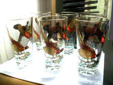 Vintage Game Bird Highball Pilsner Glasses Set of 8