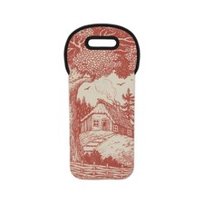 Rustic Cabin Scene Wine Tote | Vintage Woodland Bottle Carrier