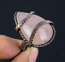 Rose Quartz Handmade Gemstone Copper Wire Wrap Ring Jewelry For Thanksgiving