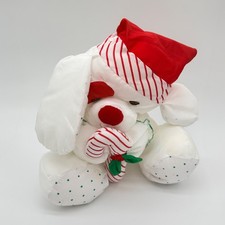VINTAGE Fisher Price Christmas White Puppy Dog Puffalump 1990 Plush Candy Cane